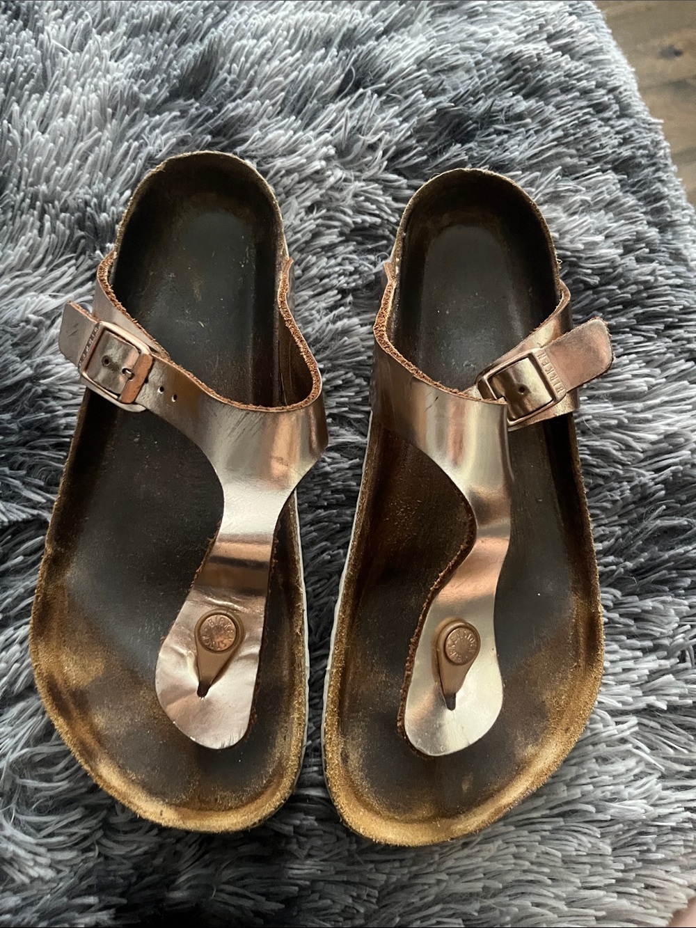 Birkenstock womens Metallic rose gold T-Strap Sandals